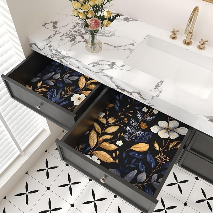 Laatse Blue/Gold Leaf Wallpaper Peel and Stick Vintage Dark Floral Wallpaper - Image 8