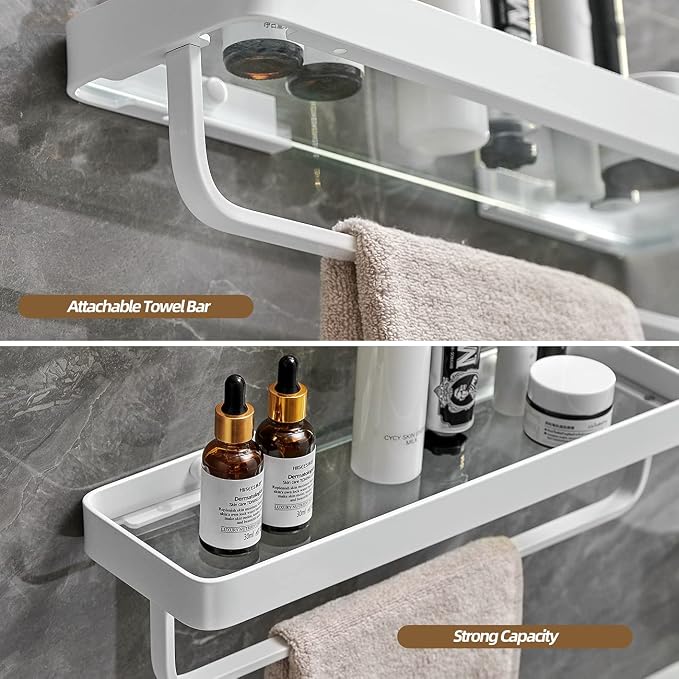 VOLPONE Bathroom Shelves Wall Mounted 2 Tier Glass Floating Shelf - Image 5