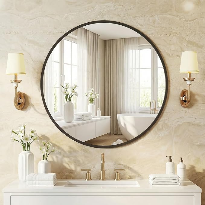 NEWBULIG 20 Inch Round Wall Mirror, Bathroom Mirror by NEWBULIG