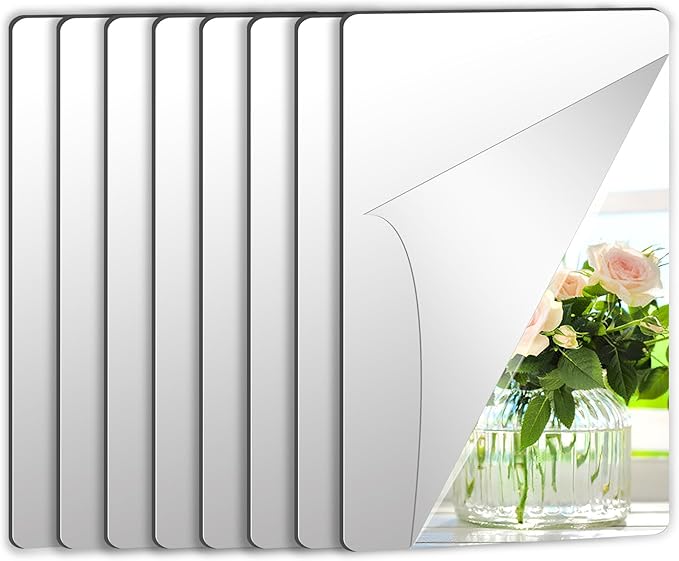 JUNEBRUSHS 8 Pack Self Adhesive Acrylic Mirror, 4X 6 Inch Mirror Tiles by JUNEBRUSHS