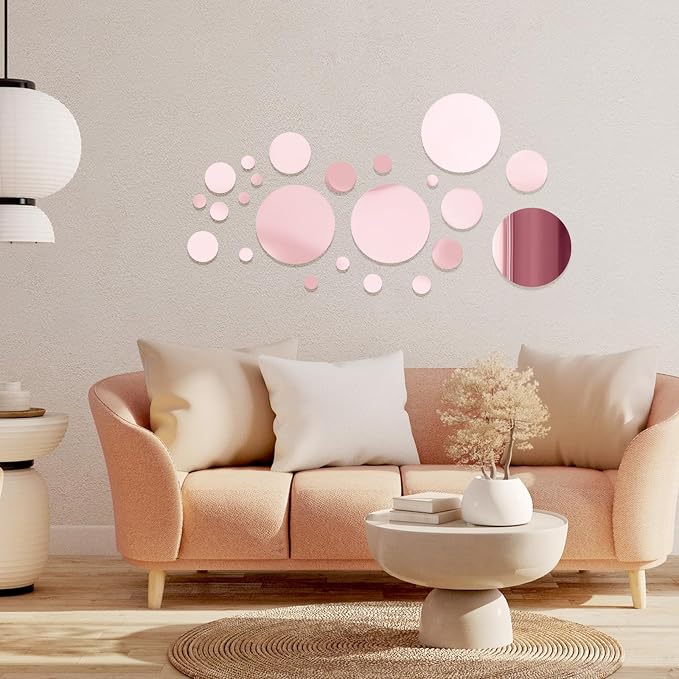 Shappy 32 Pcs Acrylic Mirror Wall Stickers Removable Round Wall Decal Circle - Image 4