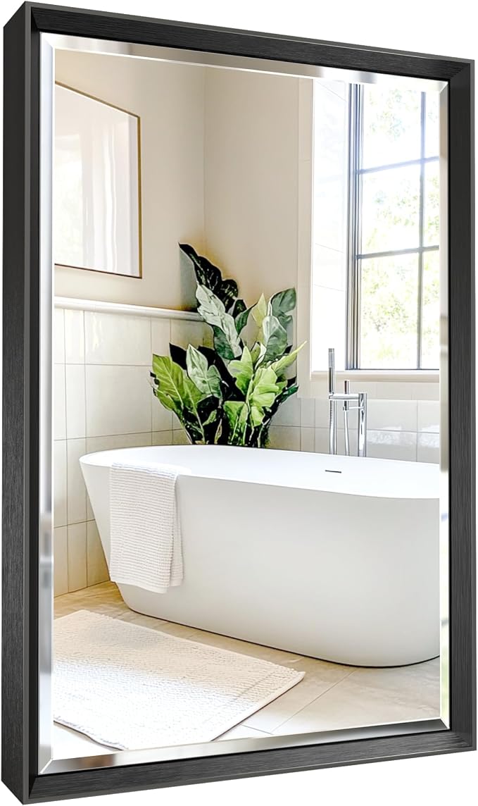 Black Bathroom Mirror, Anti-Rust Black Framed Mirror by QUEENFUN