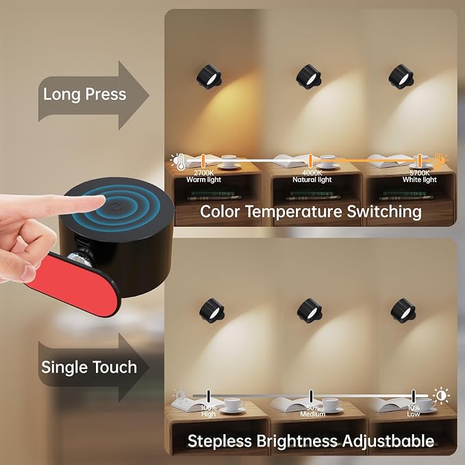 AKSDA 3Pack Battery Operated Wall Sconce, 3 Color Modes 3 Brightness Levels - Image 2