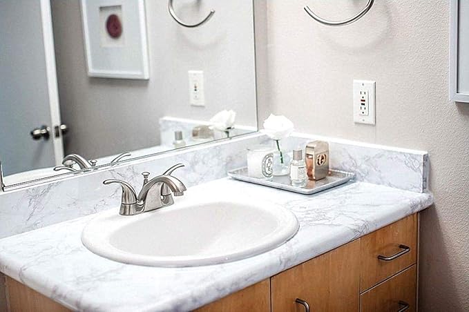 practicalWs Marble Paper Granite Gray/White Roll Kitchen Countertop Cabinet - Image 3