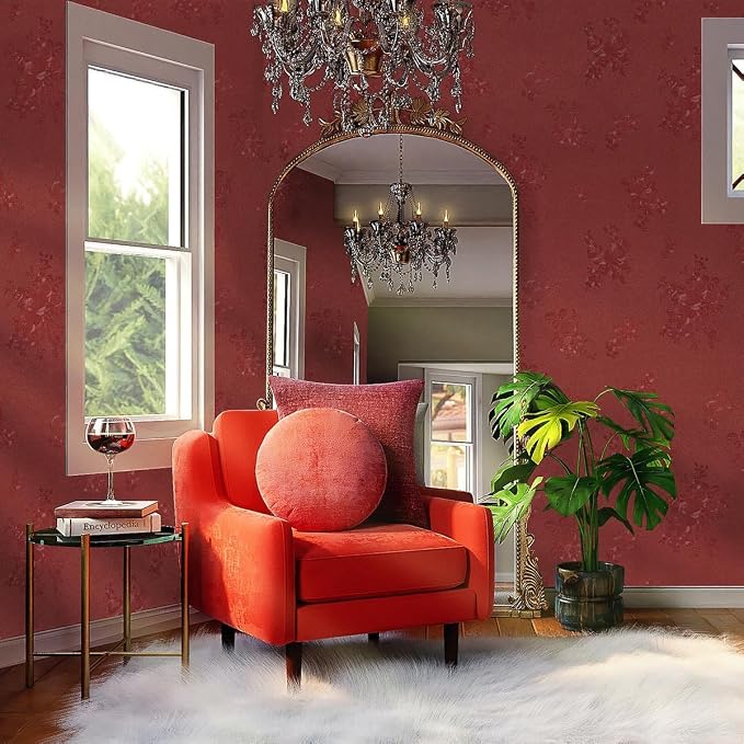 Dark Red Peel and Stick Wallpaper Textured Embossed Floral Contact Paper Peel - Image 3