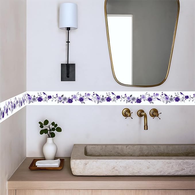 Purple Floral Wallpaper Border 196x4 Inch Peel and Stick Wall Border Self - Image 3
