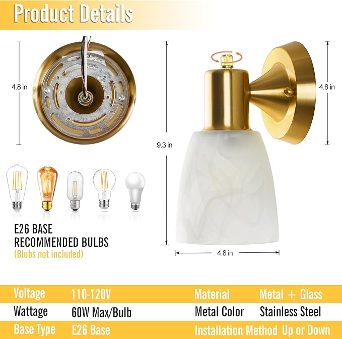 EJIAXIN Wall Sconces Set of 2, Modern Wall Light Fixtures - Image 2