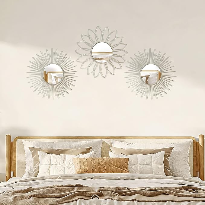 3 Pack Metal Mirrors for Wall Sunburst Wall Mirrors Home Décor Decorative - Image 5