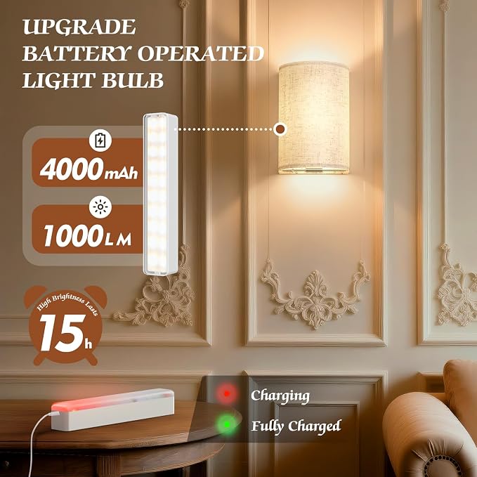 OCATO Battery Operated Wall Sconce: Wireless Wall Sconces Set of Two Magnetic - Image 3