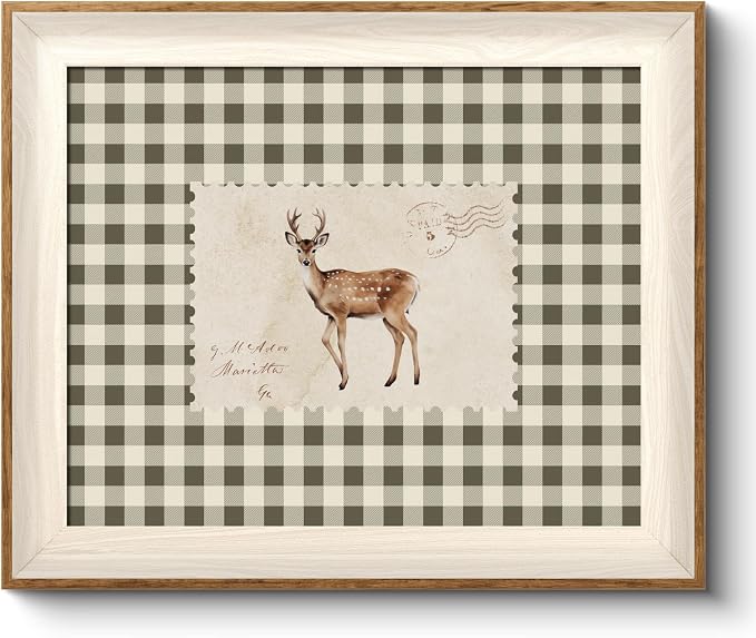 VIYYIEA Framed Wall Art for Living Room, Sika Deer Stamp Canvas Prints by VIYYIEAART
