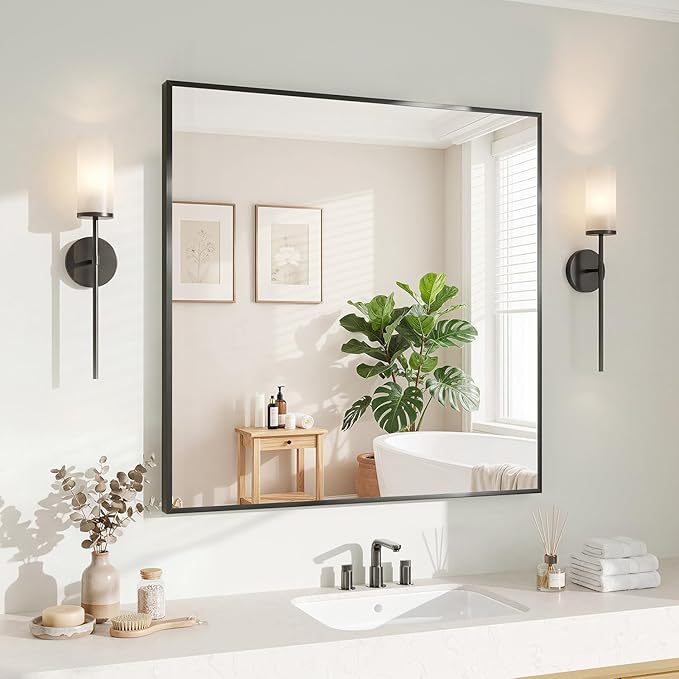 Koonmi Black Mirrors for Wall, 30x30 Inch Bathroom Mirror, Rectangular Wall by KOONMI
