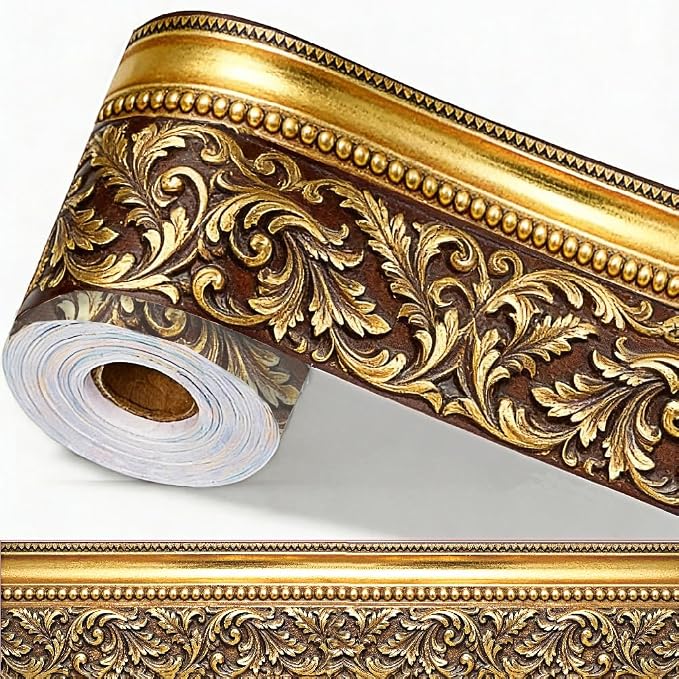 Gold Frame Bulletin Board Border 196.9 x 3.9 Inch Straight Rolled Border Trim by PRESSINART