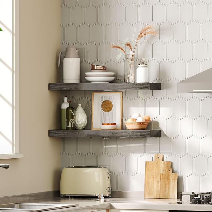 HOOBRO Floating Shelves for Wall, Wall Mounted Shelf Set of 2, 23.6" Hanging - Image 4