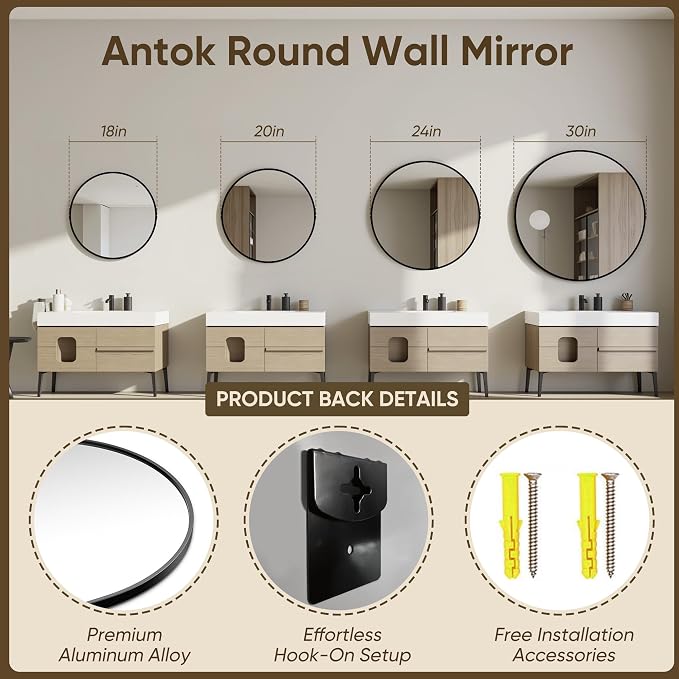 Antok 20 Inch 2PCS Round Mirror - Image 6
