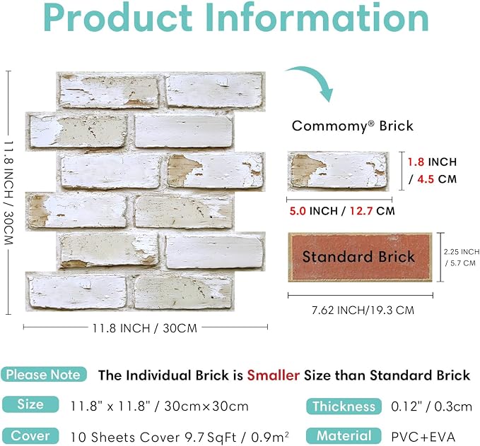 Commomy 10 Pcs 3D Brick Peel and Stick - Image 5