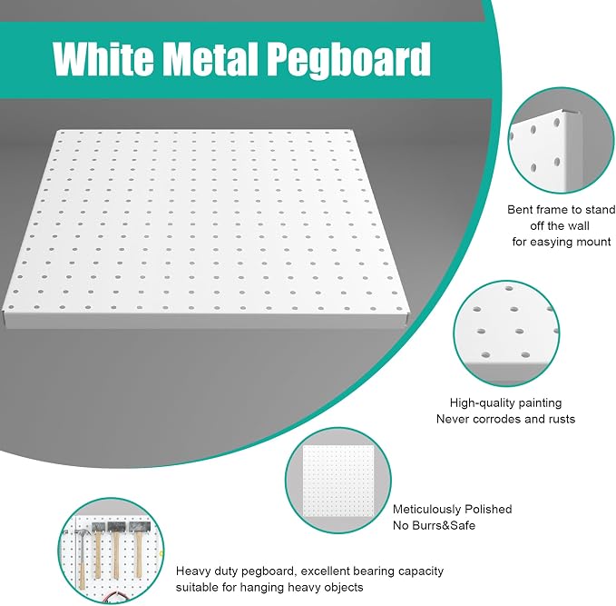 Peg Board, 16”×16”Large Heavy Duty Metal Pegboard Panels - Image 4