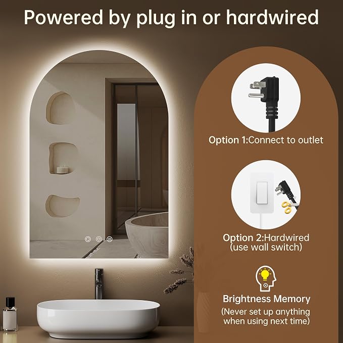 Arched Backlit Mirror Bathroom 24"x36"- Frameless LED Bathroom Mirror - Image 7