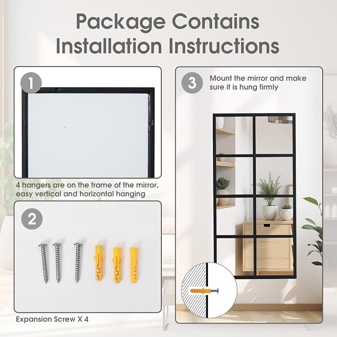 DUMOS Wall Mirror 16" x 32", Metal Framed Wall Mounted Mirror - Image 3
