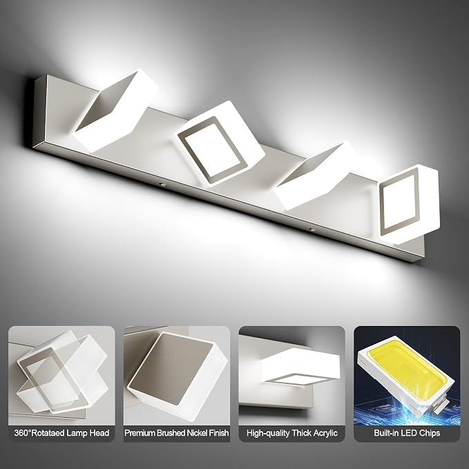 Ralbay Brushed Nickel Bathroom Vanity Lights 30inch Metal Acrylic LED Modern - Image 4