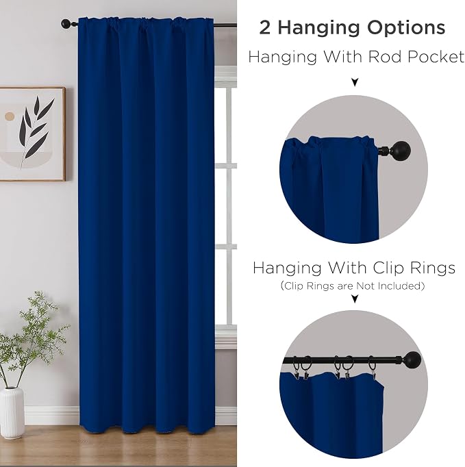 CUCRAF Royal Blue Blackout Curtains 96 inch Length 2 Panels Set, Rod Pocket - Image 4
