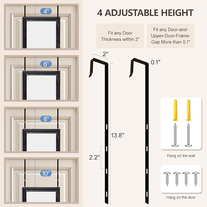 50"x16" Door Mirror, Rustic Full Length Mirror, Over The Door Hanging Mirrors - Image 5