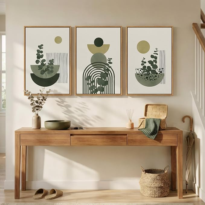 Framed Boho Botanical Wall Art for Living Room, 3 Piece Modern Green Bohemian - Image 6