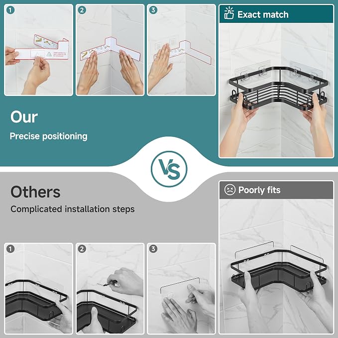 Veken Corner Shower Caddy 5-Pack, Advanced Rustproof Design, No Drilling - Image 5
