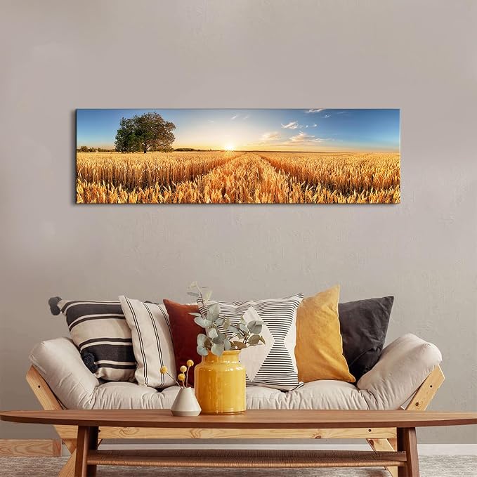 Sunset Forest Wall Art Nature Wheat Field Landscape Pictures Wall Decor - Image 3