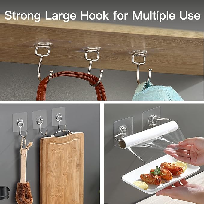 Large Adhesive Hooks for Hanging Heavy-Duty 44Ib 30 Packs, Wall Hangers without - Image 7