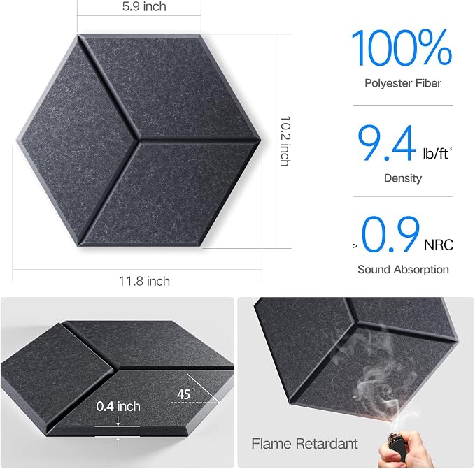 16 Pack Self-Adhesive Acoustic Panels 12" X 10" X 0.4" - Image 3