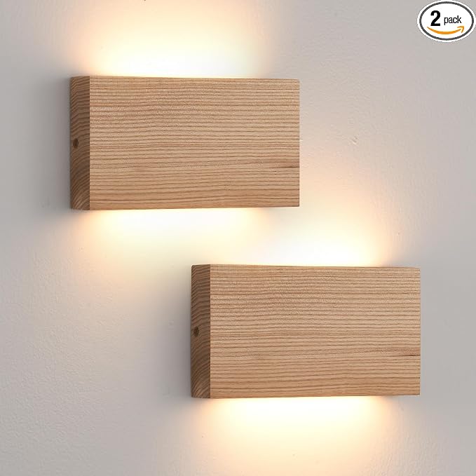 Wood Wall Sconce Indoor Wall Lights Hardwired 2 Pack Up and Down Wall Mount by QJCMUUYI