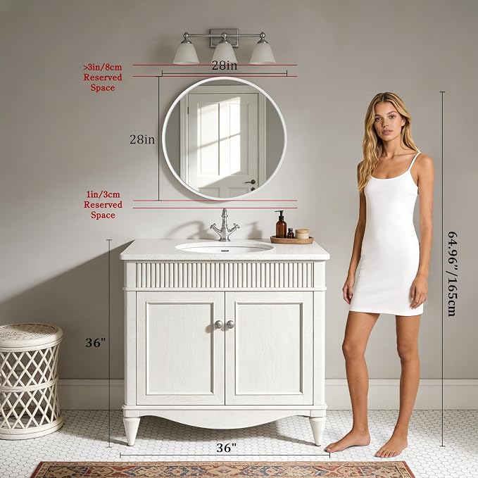 WallBeyond Round Wood Mirror 28 inch Circle Wall Mirror - Image 6