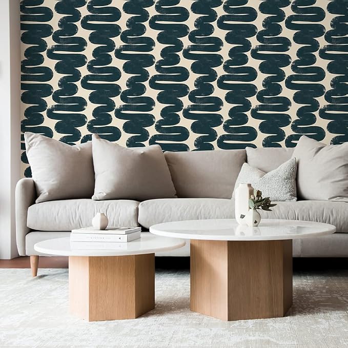 Tempaper x Bobby Berk Blue & Cream Wiggle Room Removable Peel and Stick - Image 3