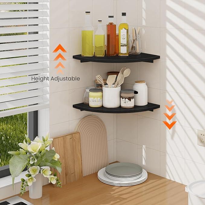 Homode Corner Floating Shelves, 2 Tier Curved Corner Hanging Shelving - Image 7