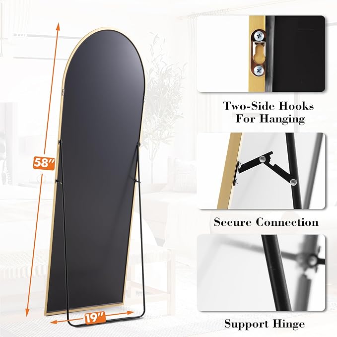 Sweetcrispy 58"x19" Arched Full Length Mirror, Leaning or Standing Full Body - Image 5