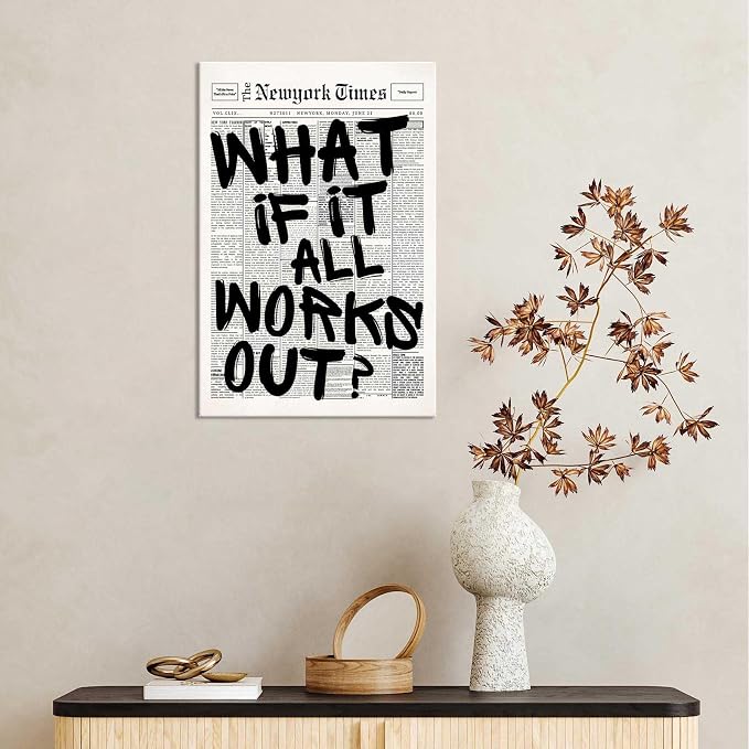 Drimiler Retro Black And White Newspaper Poster What If It All Works Out Canvas - Image 7