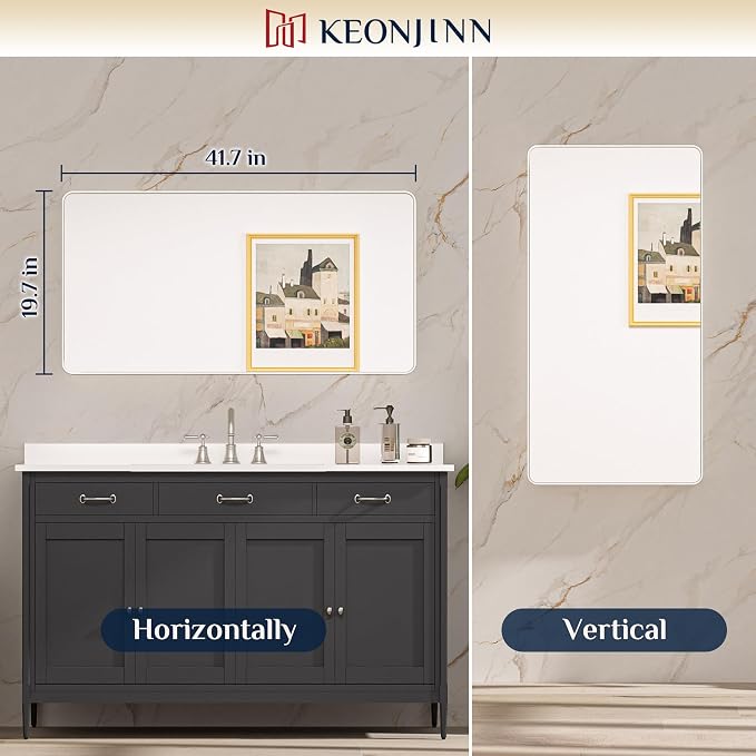 Keonjinn 42 x 20 Inch Brushed Nickel Bathroom Mirrors - Image 8
