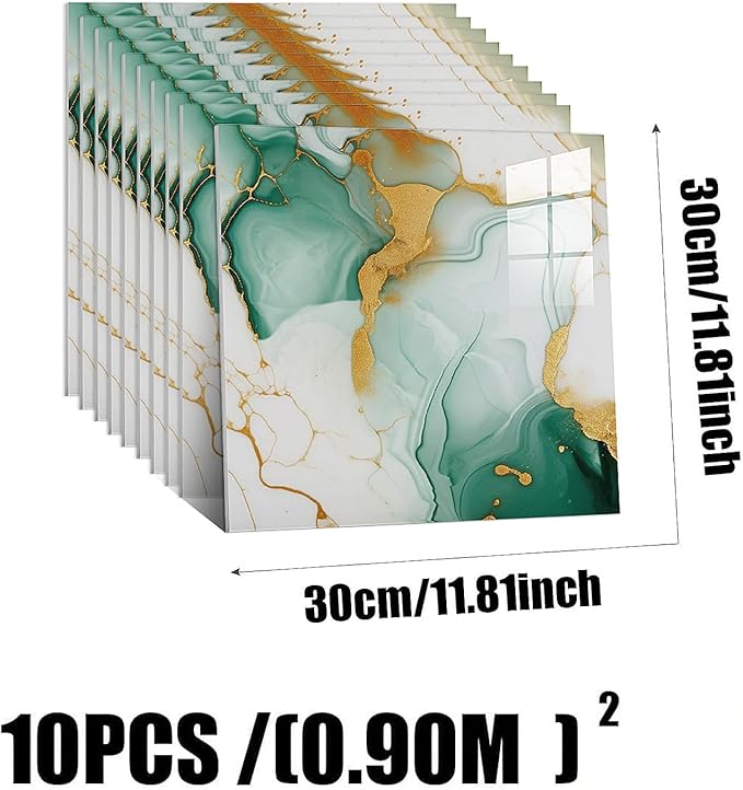 10pcs Peel and Stick Tile Shower Waterproof Marble Tiles Wall Panels, - Image 3
