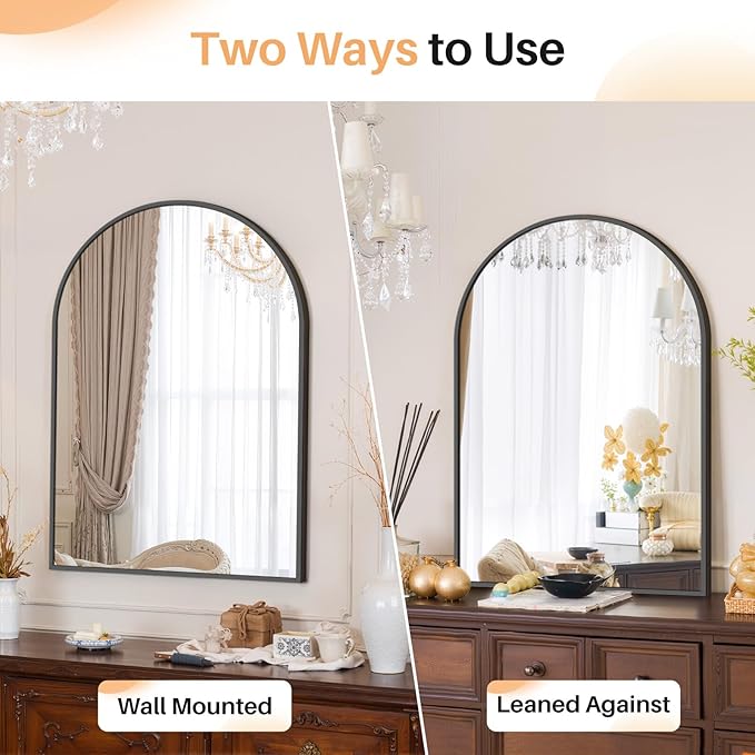 Bathroom Mirror for Wall, 30x20 Inch Arched Mirror, Matte Black Metal Framed - Image 3
