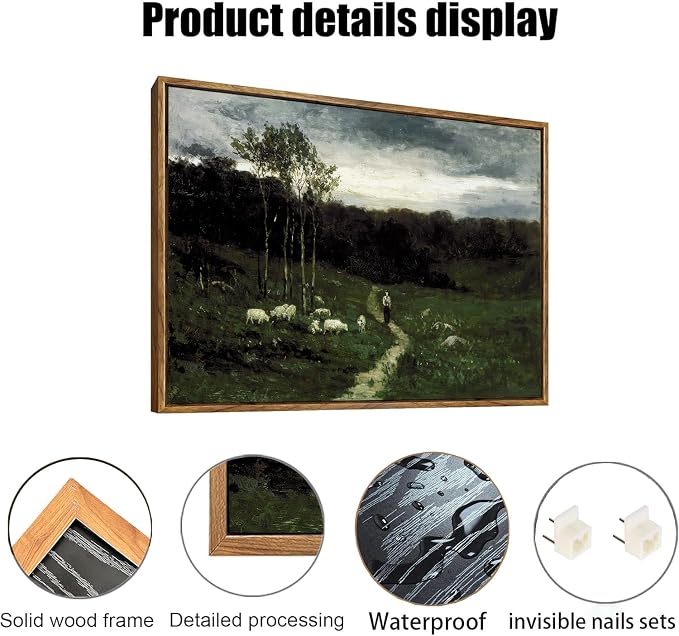 OIQArtOIQ Framed Vintage Landscape Wall Art Shepherd Natural Scenery Oil - Image 4