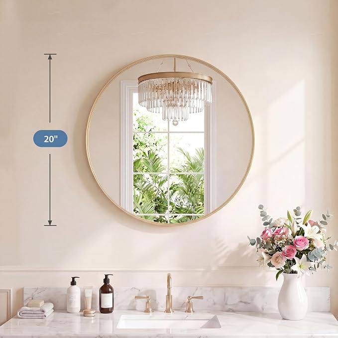 DUMOS 20-Inch Round Wall Mirror, Bathroom Wall Circle Mirror - Image 2