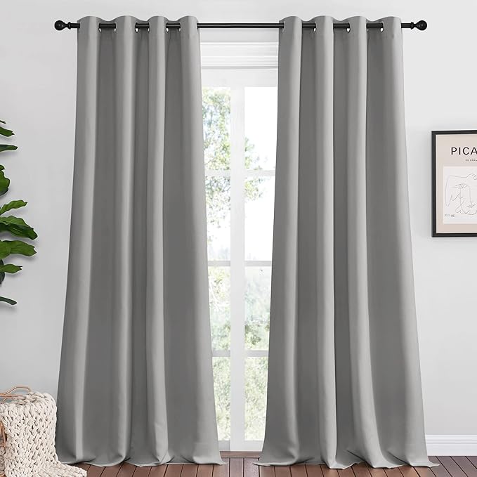 NICETOWN Silver Grey Room Darkening Curtain Panels 96" Long by NICETOWN