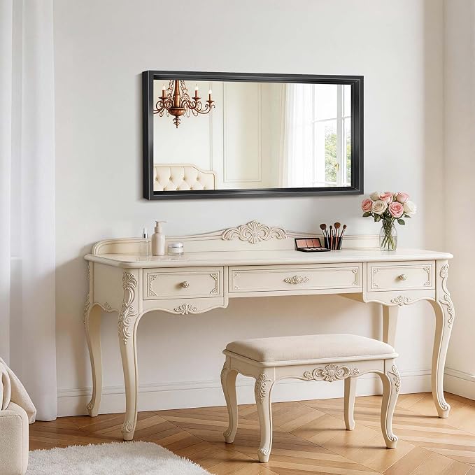 Black Framed Mirror 24"x42", Brushed Black Bathroom Mirrors - Image 3