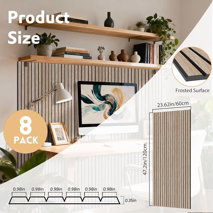 RITOLLO 8 Packs Acoustic Panel 47.2"×23.6" Sound Absorbing Slat Wall Panels - Image 2
