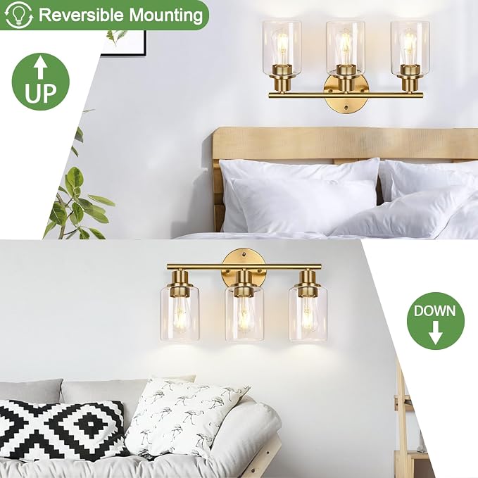 3-Light Gold Bathroom Light Fixtures, Modern Bathroom Vanity Light - Image 9