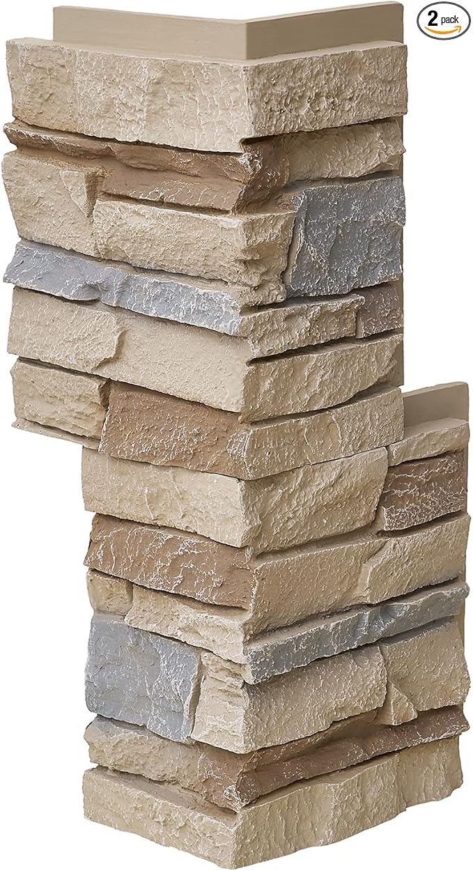 1.77 Inch Deep 3D Faux Stone Corner Panels Matching 2 Piece Set by Wallwell