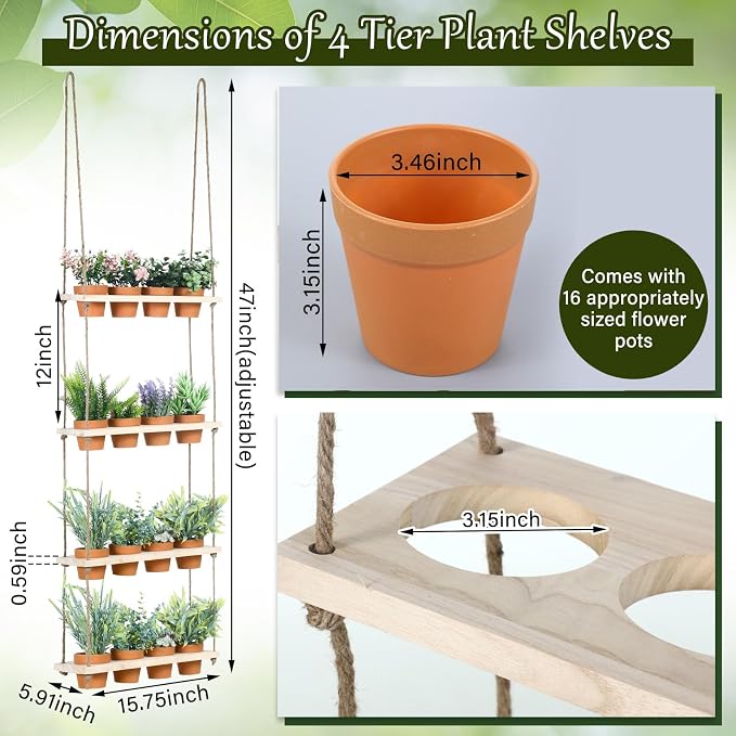 FillTouch 4 Tiered Window Plant Shelves Hanging Herb Planter Indoor Display - Image 2