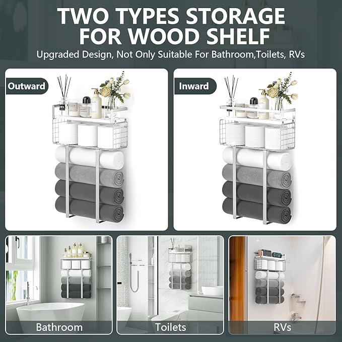 Towel Racks for Bathroom, Bathroom Shelf Over Toilet, Floating Shelves - Image 5