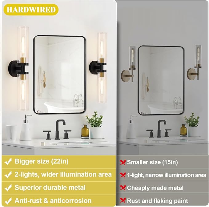 Indoi Hardwired Wall Sconces Set of Two, Modern Sconces Wall Decor Set of 2 - Image 2