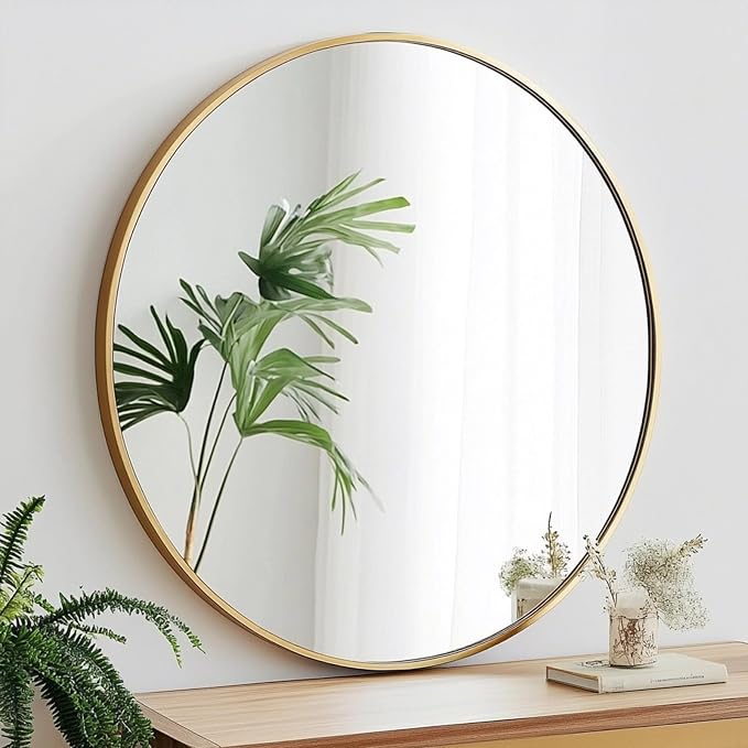 Oruii Gold Round Mirror, Circle Wall Mirrors Metal Frame, Brass Circular Mirrors - Image 9